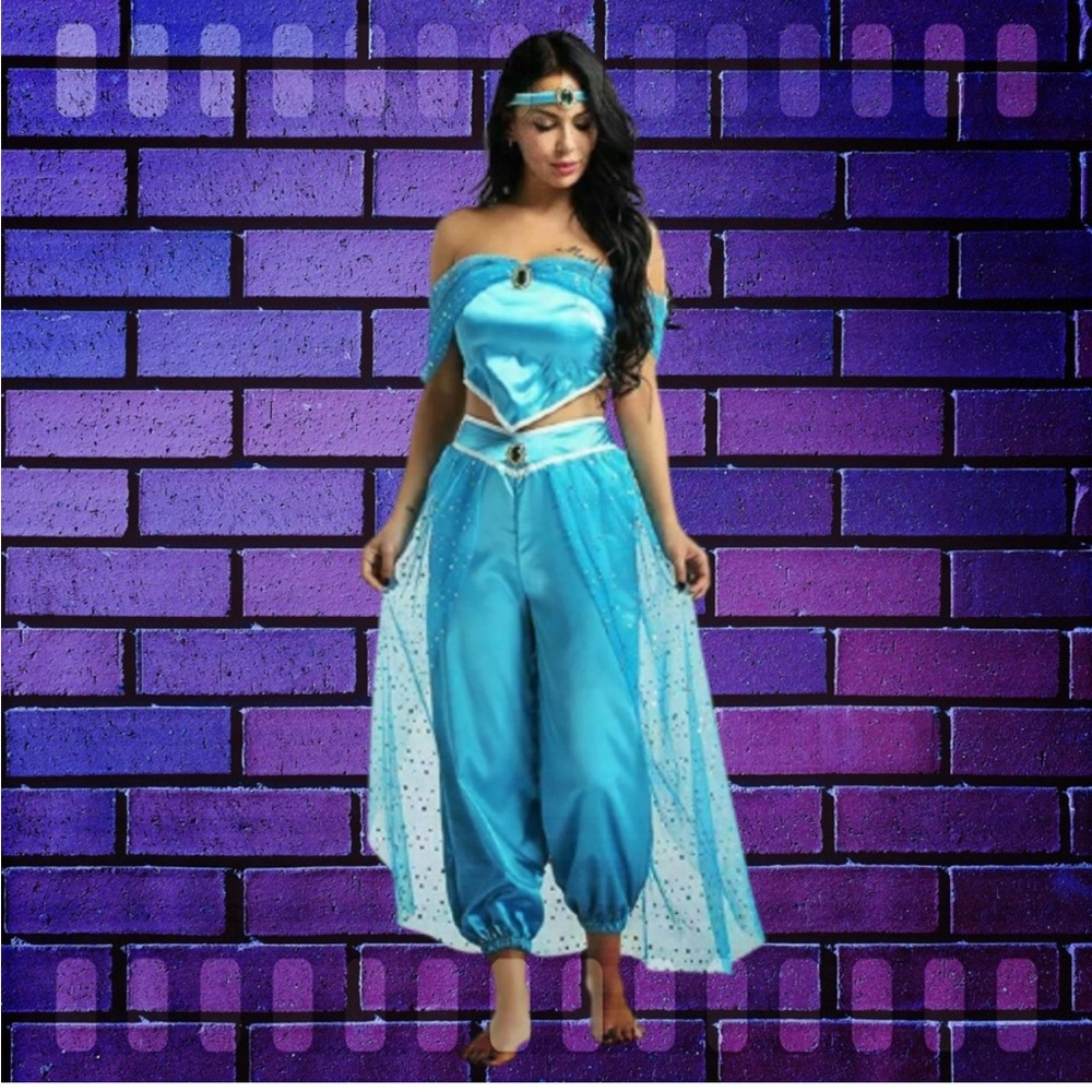 Aladdin Jasmine Princess Cosplay Women Blue Princess Costume
